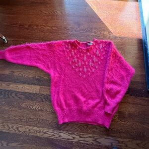 Vintage, vibrant angora and wool super soft pink sweater.